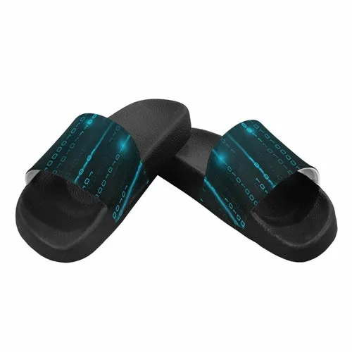 Uniquely You Womens Slides / Flip-Flop Sandals - Blue Matrix Print