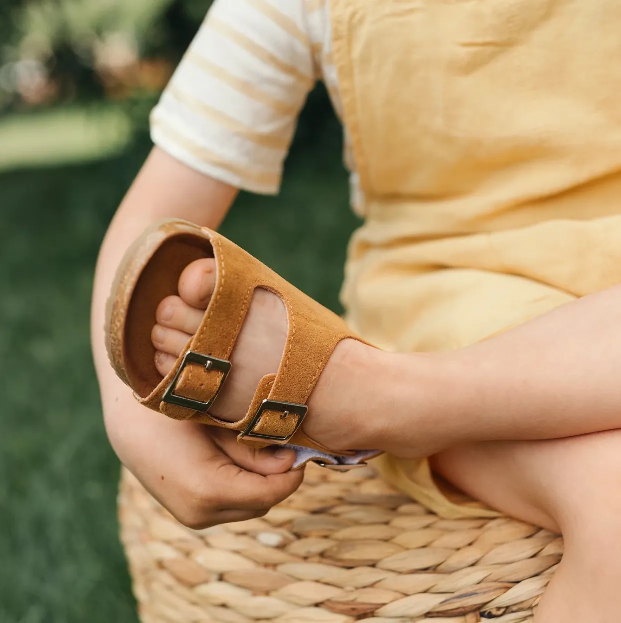 Vacay Collection Buckle Vegan Sandals · Velcro Strap · Light Brown Color