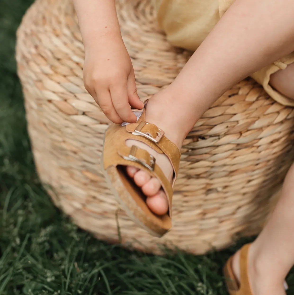 Vacay Collection Buckle Vegan Sandals · Velcro Strap · Light Brown Color