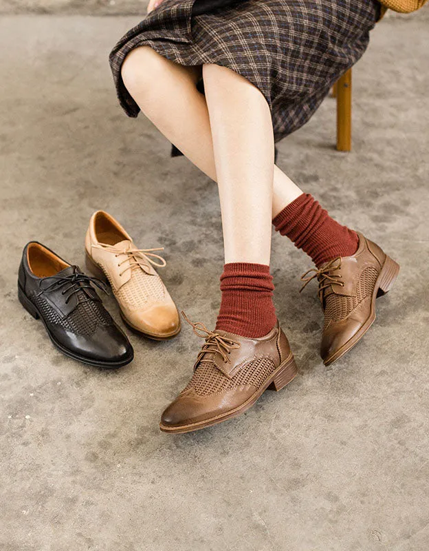 Vintage Braided Sheepskin Brogue Oxfords for Women