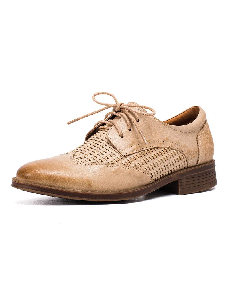 Vintage Braided Sheepskin Brogue Oxfords for Women