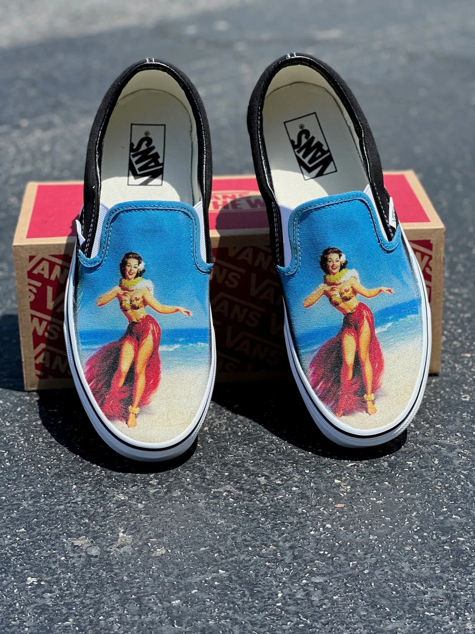 Vintage Hula Dancer Tropical Beach Hawaii Slip On Vans