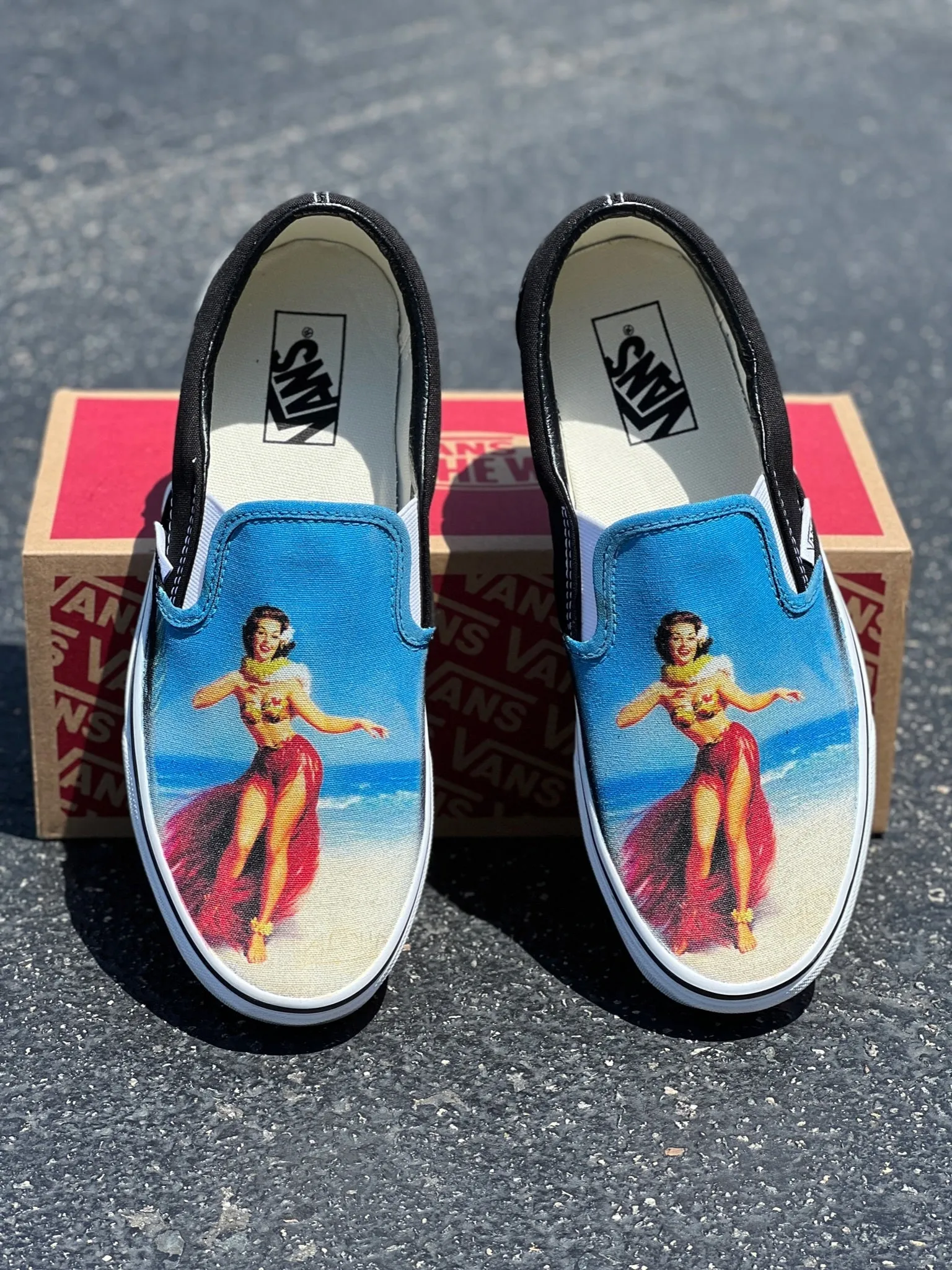 Vintage Hula Dancer Tropical Beach Hawaii Slip On Vans