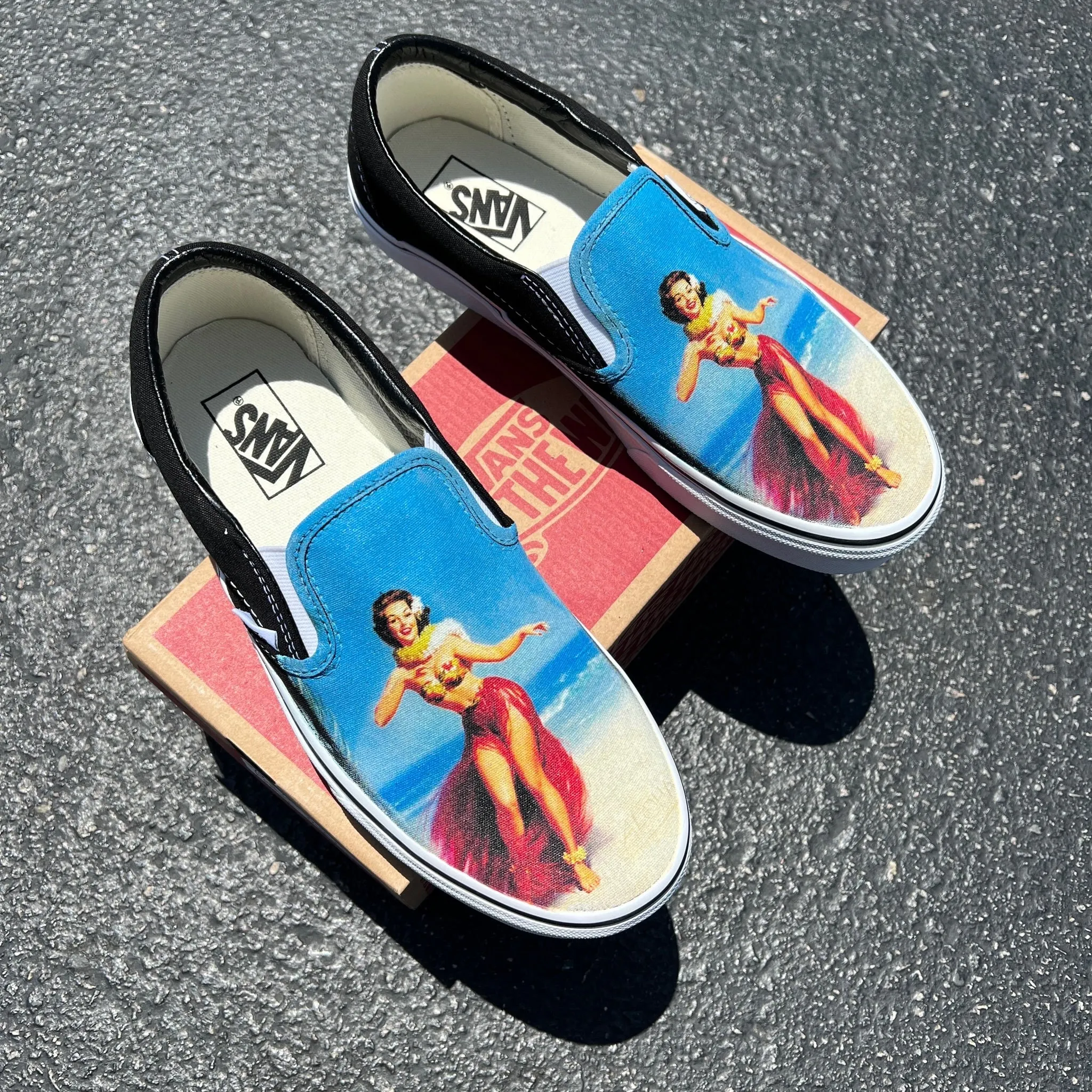 Vintage Hula Dancer Tropical Beach Hawaii Slip On Vans