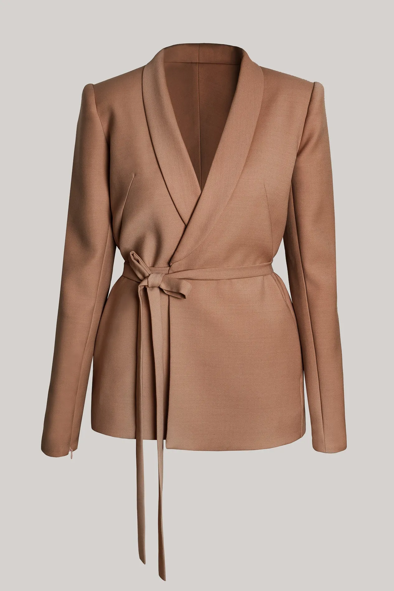 Virgin Wool Wrapped Blazer In Camel