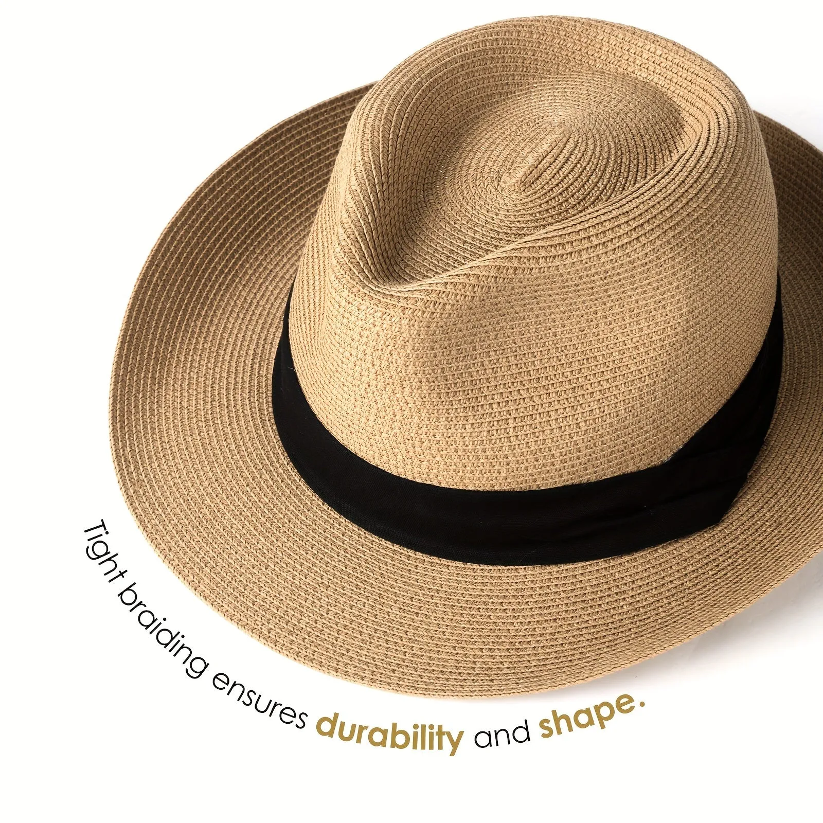 Wide Brim Panama Fedora Straw Hat - Recoverable After Crimping, UPF Protection, Crochet Weaving, Mature Style - Ideal Summer Beach Sun Hat for Men and Women, Perfect Gift Choice