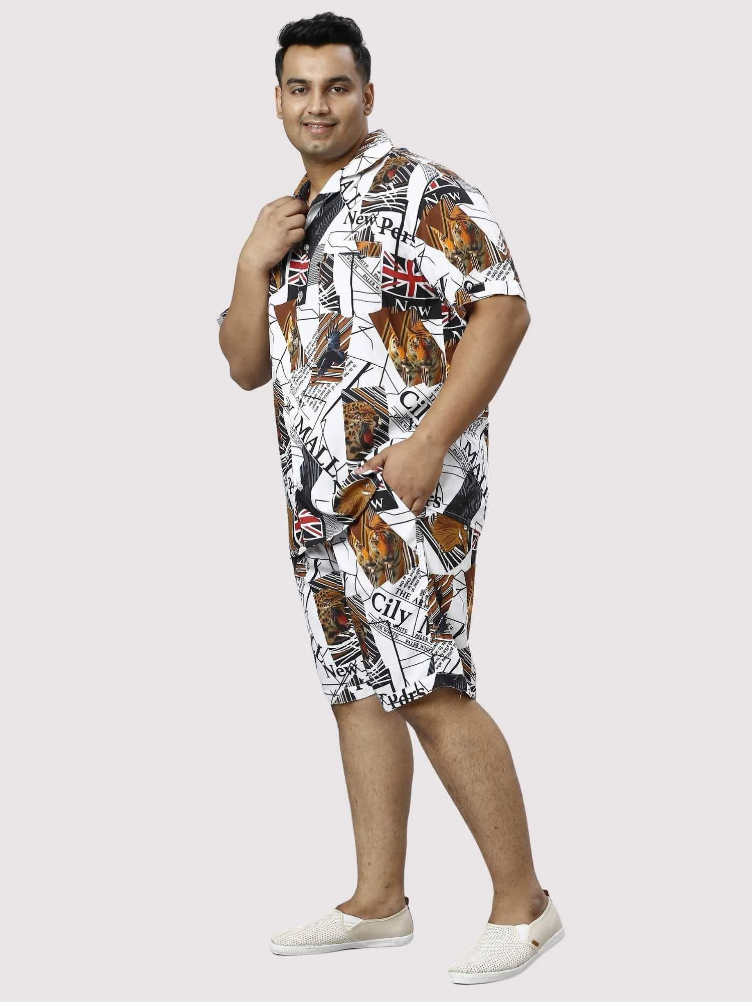 Wild Kingdom Digital Printed Half Co-ords Set Men's Plus Size