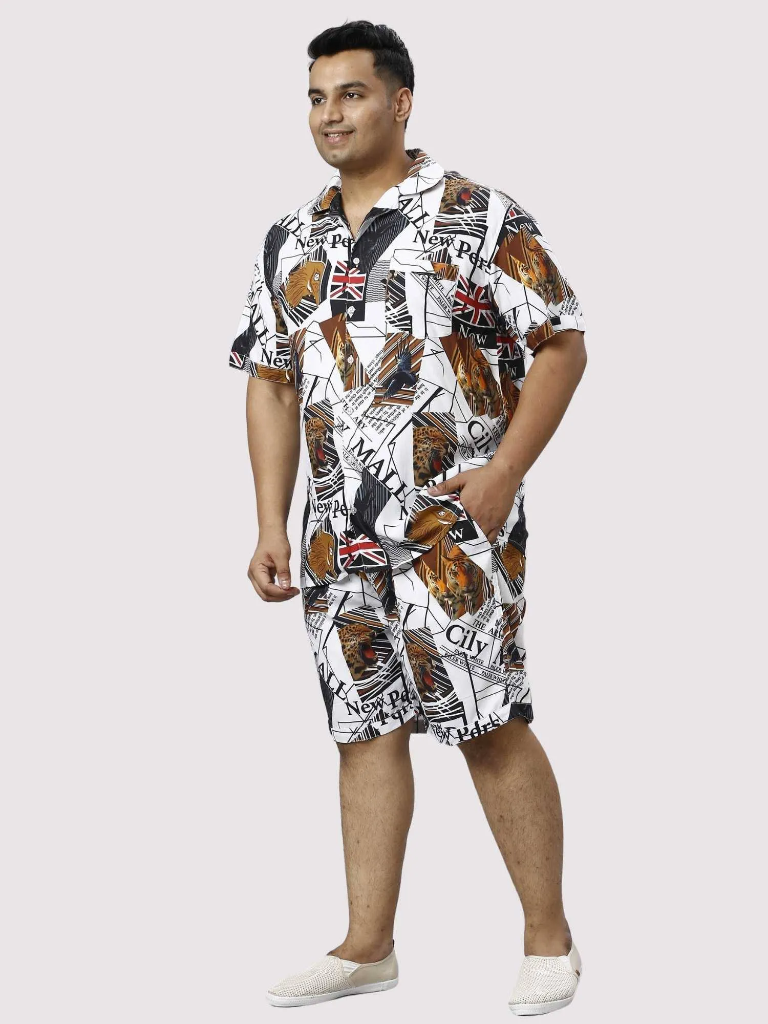 Wild Kingdom Digital Printed Half Co-ords Set Men's Plus Size