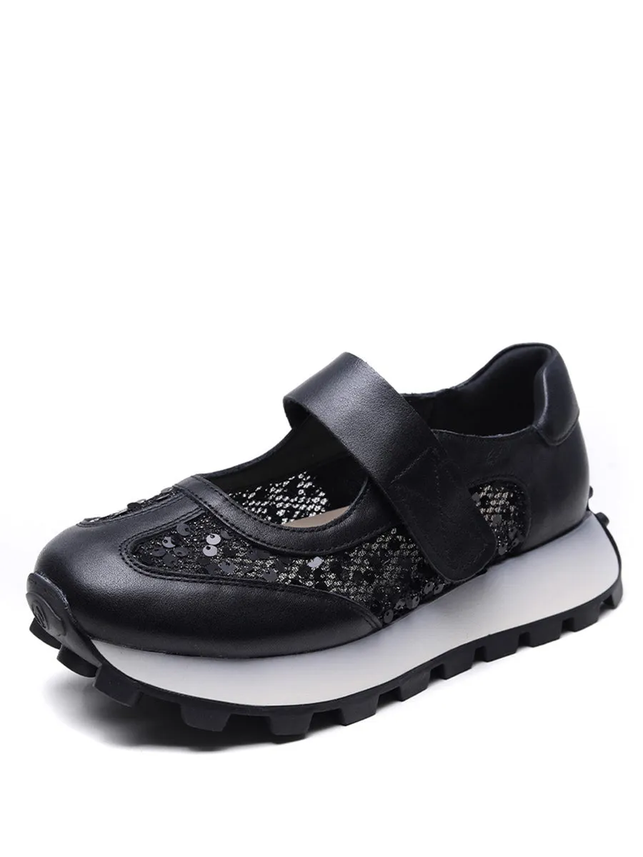 Women Summer Casual Leather Mesh Spliced Platform Shoes UI1028