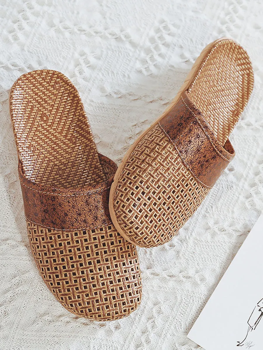 Women Summer Vintage Bamboo Weaving Spliced Slippers FG1022