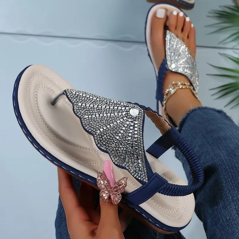 Women's Bohemian Style Half Shell Rhinestone Summer Beach Sandals