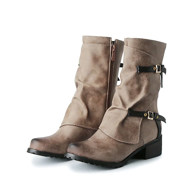 Women's Low Heels Short Motorcycle Boots