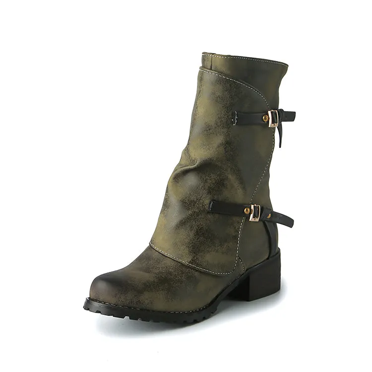 Women's Low Heels Short Motorcycle Boots