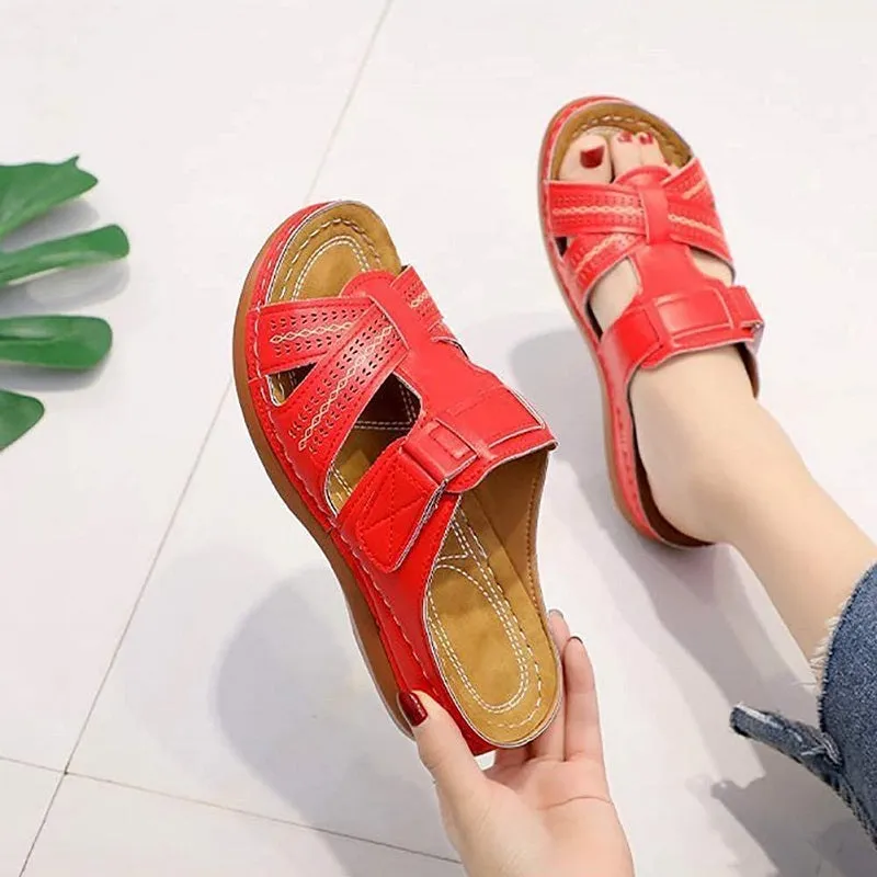 Womens Thick-Sole Wedge Hollow Open Toe Vintage Sandals