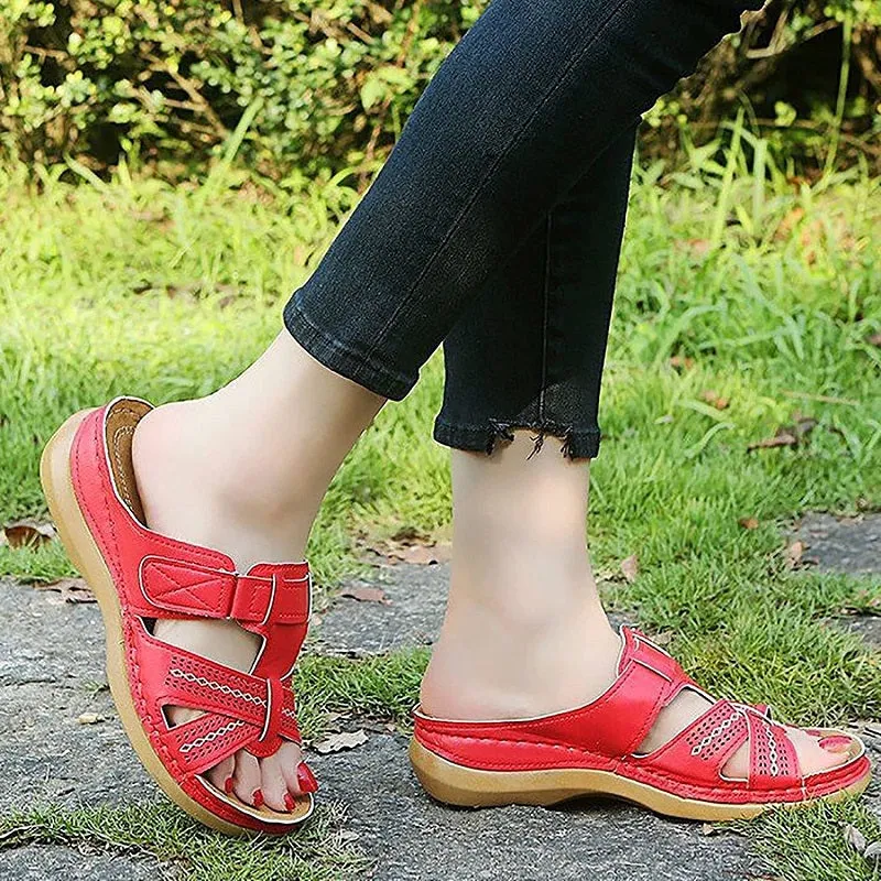 Womens Thick-Sole Wedge Hollow Open Toe Vintage Sandals