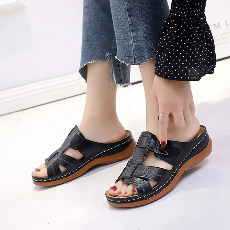 Womens Thick-Sole Wedge Hollow Open Toe Vintage Sandals