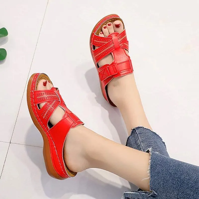 Womens Thick-Sole Wedge Hollow Open Toe Vintage Sandals