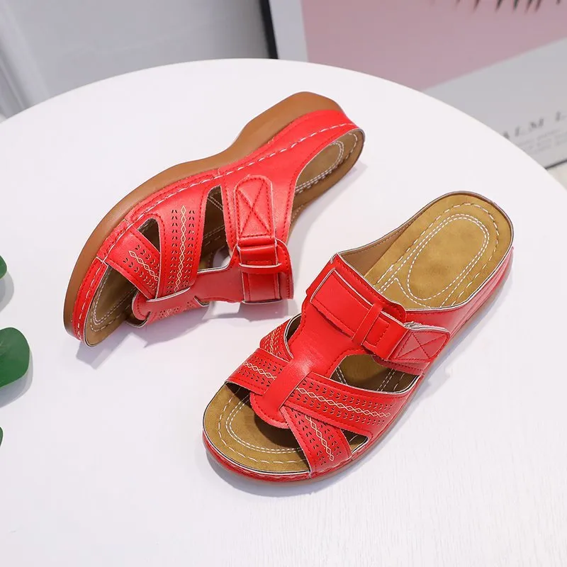 Womens Thick-Sole Wedge Hollow Open Toe Vintage Sandals