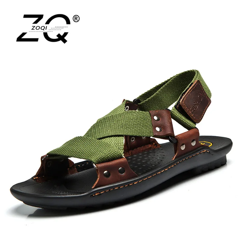 ZOQI Summer Beach Shoes Men Sandals 2017 Designers Sandals Men Brand Leather Slippers For Men Zapatos Sandalias Hombre 38-44